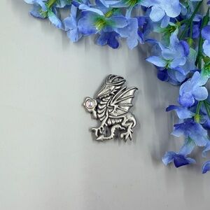 Pewter Dragon Brooch with Genuine Aurora Borealis Crystal